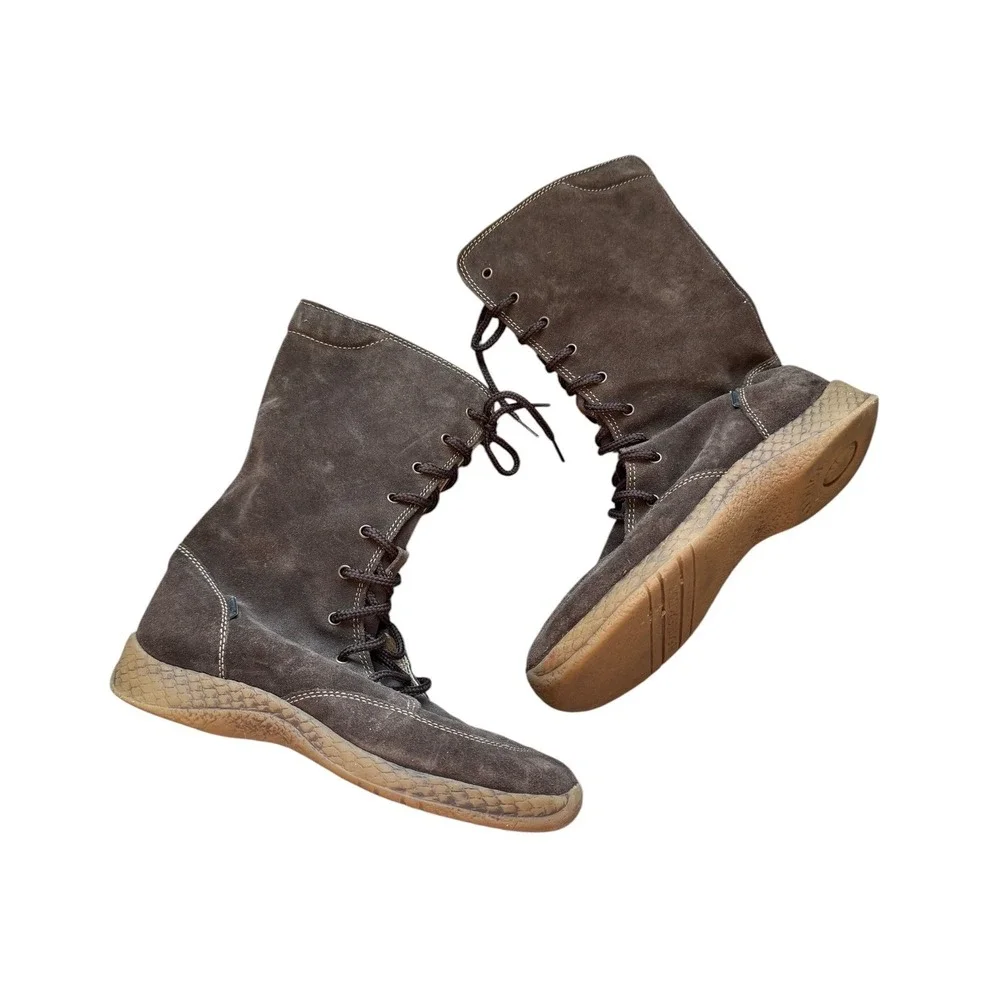 Primigi Boots Girls 34 Brown Suede Tall Lace Up Side Zip Made in Italy
